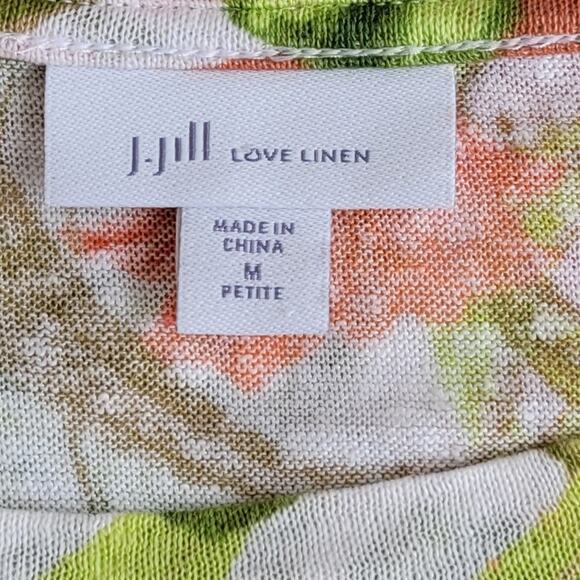 J. Jill Love Linen 100% Linen Floral Short Sleeve Top Side Tie Green Size M Boho - Picture 6 of 10